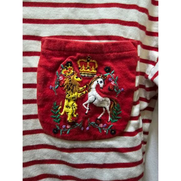 Boden 13-14Y striped lion crown embroidered front pocket long sleeve shirt - Picture 3 of 8